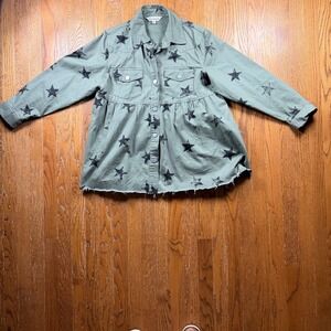Davi & Dani Women Star Print Peplum Utility Jacket Shacket Medium Grunge